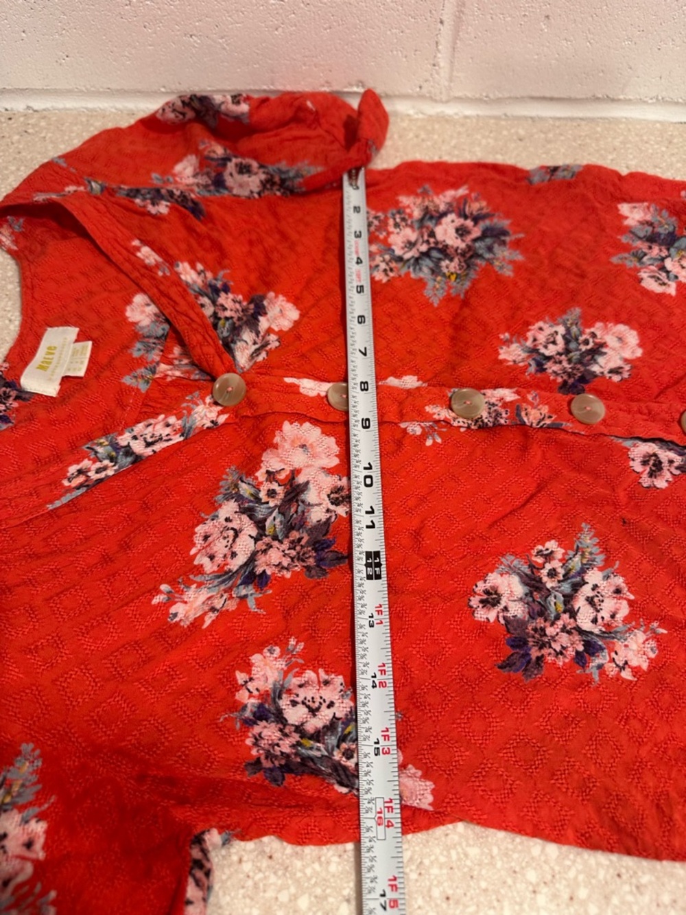 Anthropologie Maeve Hansley Orange Textured Floral V-Neck Button-Down Blouse GUC - Picture 10 of 16
